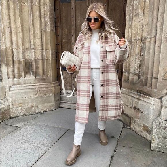 Shacket Jacket Coat Wool Blend NWT Check - Picture 4 of 15